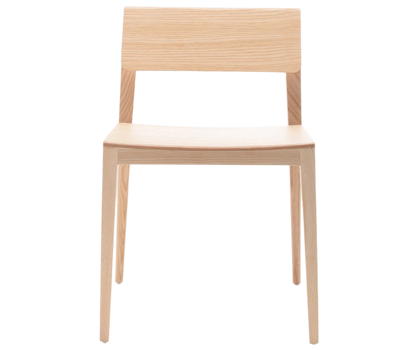 Cizeta Derby 2601 hospitality chair shown from the front, crafted entirely from light ash timber with a straight rectangular backrest.