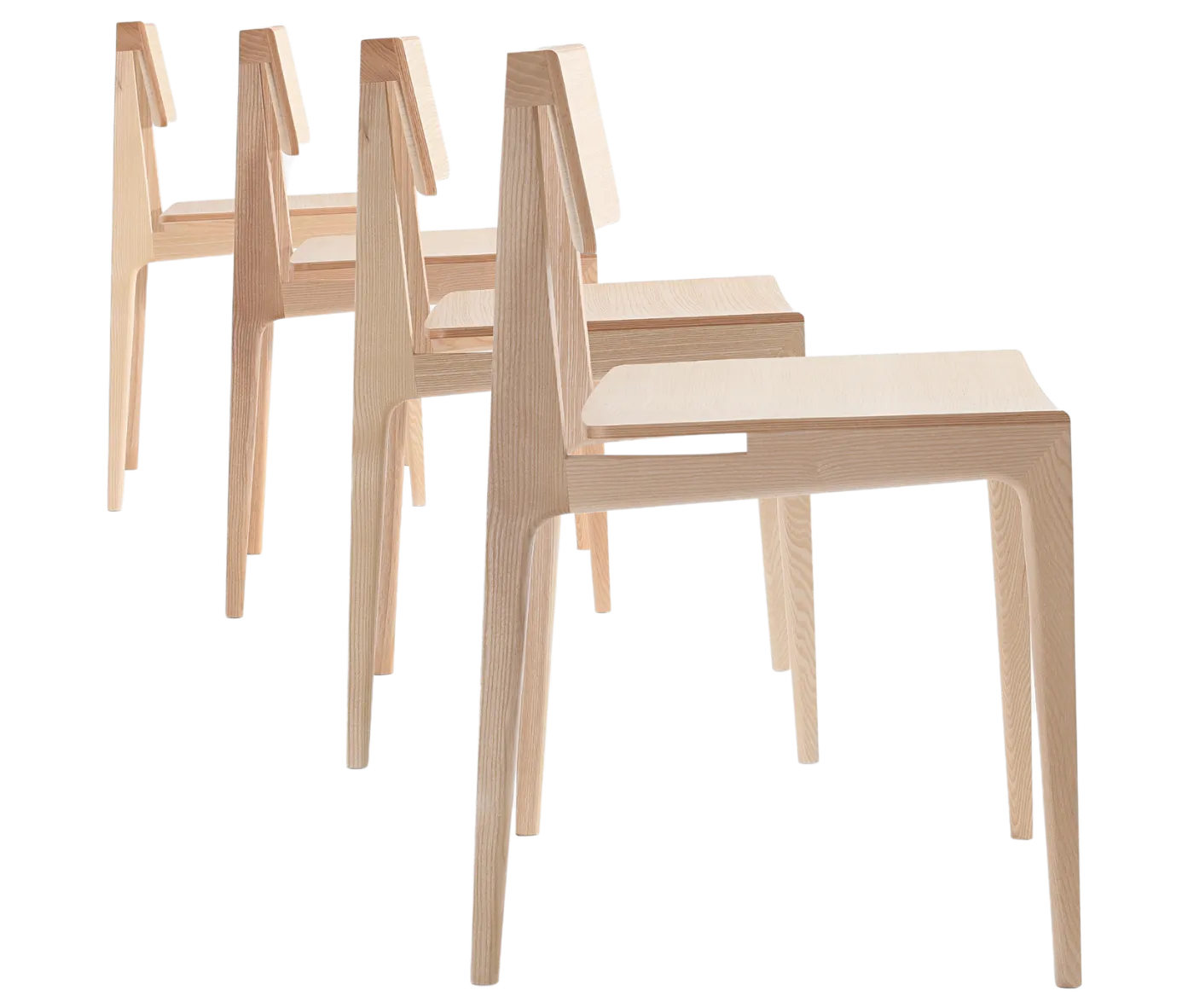 Cizeta Derby 2601 hospitality chairs shown lined up diagonally with light ash timber frames.