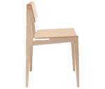 Cizeta Derby 2601 hospitality chair shown in right-side view, crafted entirely from light ash timber with a straight rectangular backrest.