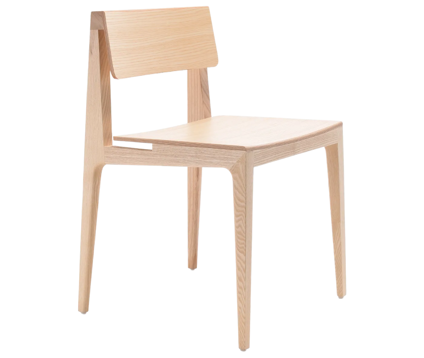 Cizeta Derby 2601 hospitality chair shown in front-right view, crafted entirely from light ash timber with a straight rectangular backrest.