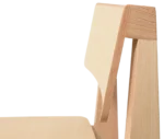 Detail of the Cizeta Derby 2601 hospitality chair showing the slightly curved rectangular backrest in light ash timber.