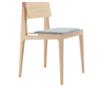 Cizeta Derby 2601 hospitality chair shown in front-right view with a light ash timber frame and backrest, and a blue upholstered seat.