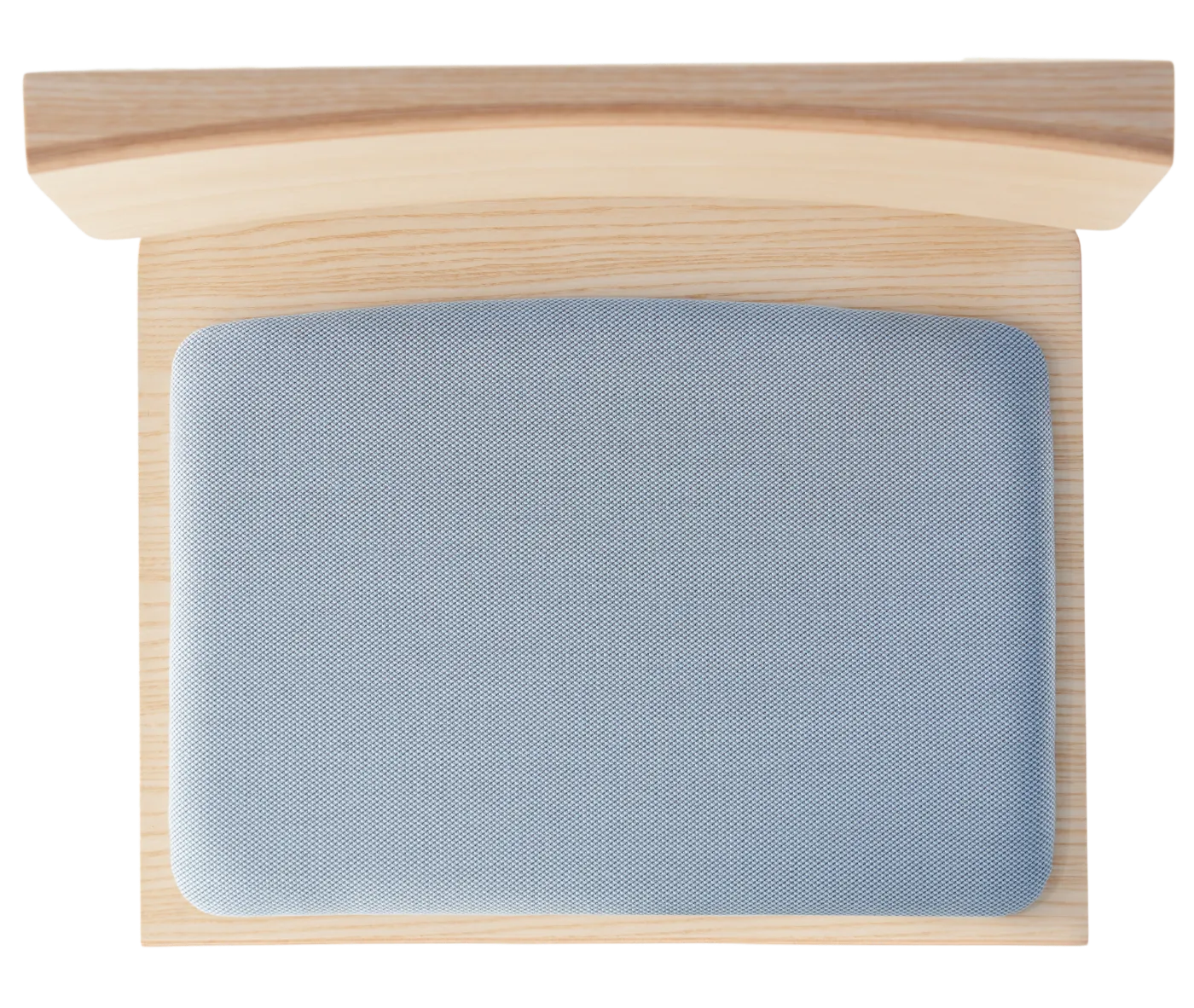 Top-view of Derby 2601 hospitality chair, blue upholstered seat and solid timber frame.