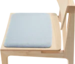 Close up of Derby 2601 hospitality chair, shown in left-side view blue upholstered seat and solid timber frame.