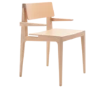 Cizeta Derby 2601 hospitality chair shown from front-right view, frame crafted from solid timber with armrest.
