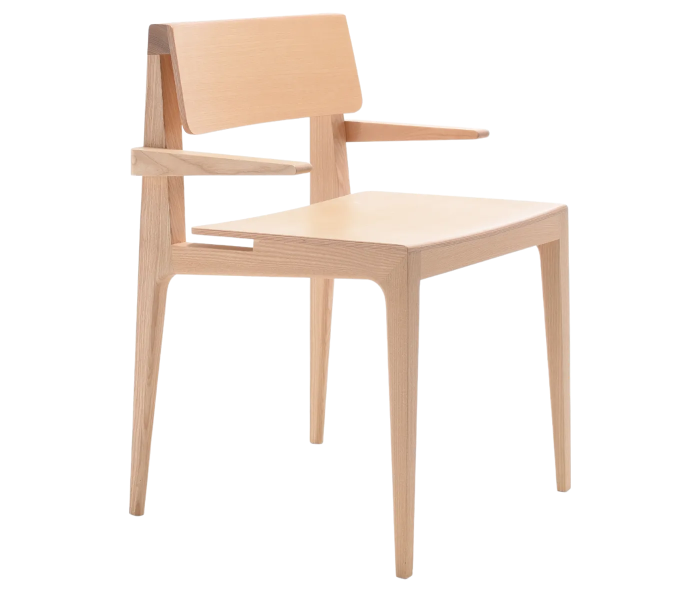 Cizeta Derby 2601 hospitality chair shown from front-right view, frame crafted from solid timber with armrest.