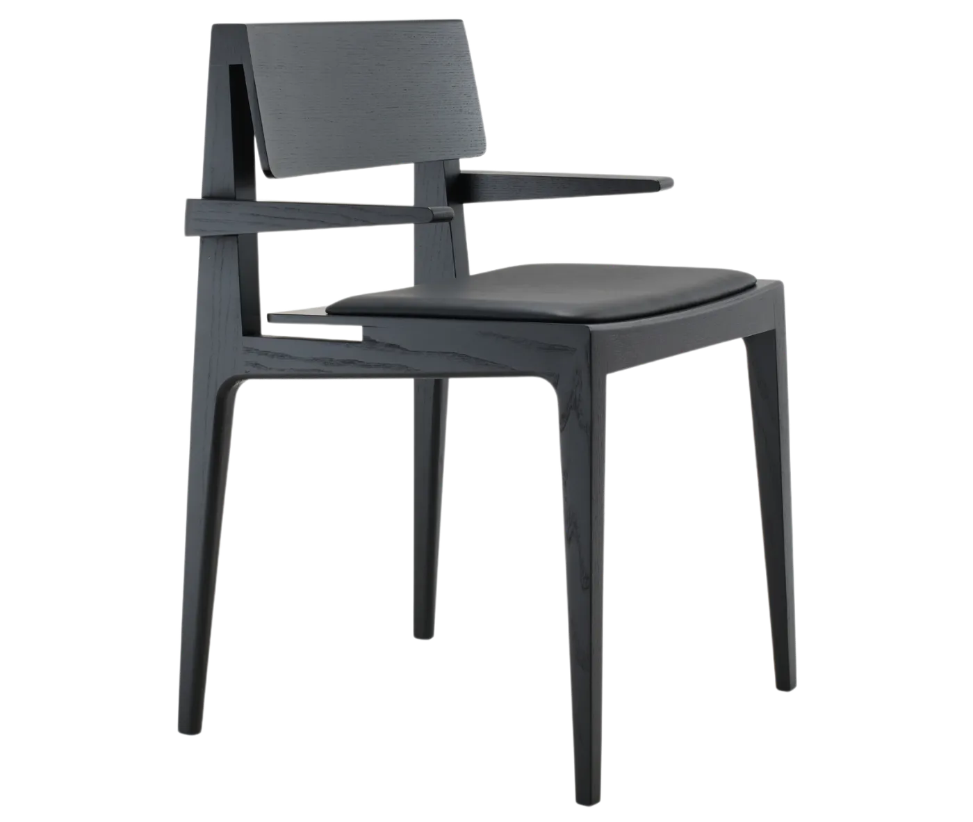 Cizeta Derby 2601 hospitality chair shown from front-right view, black timber frame and upholstered seat.