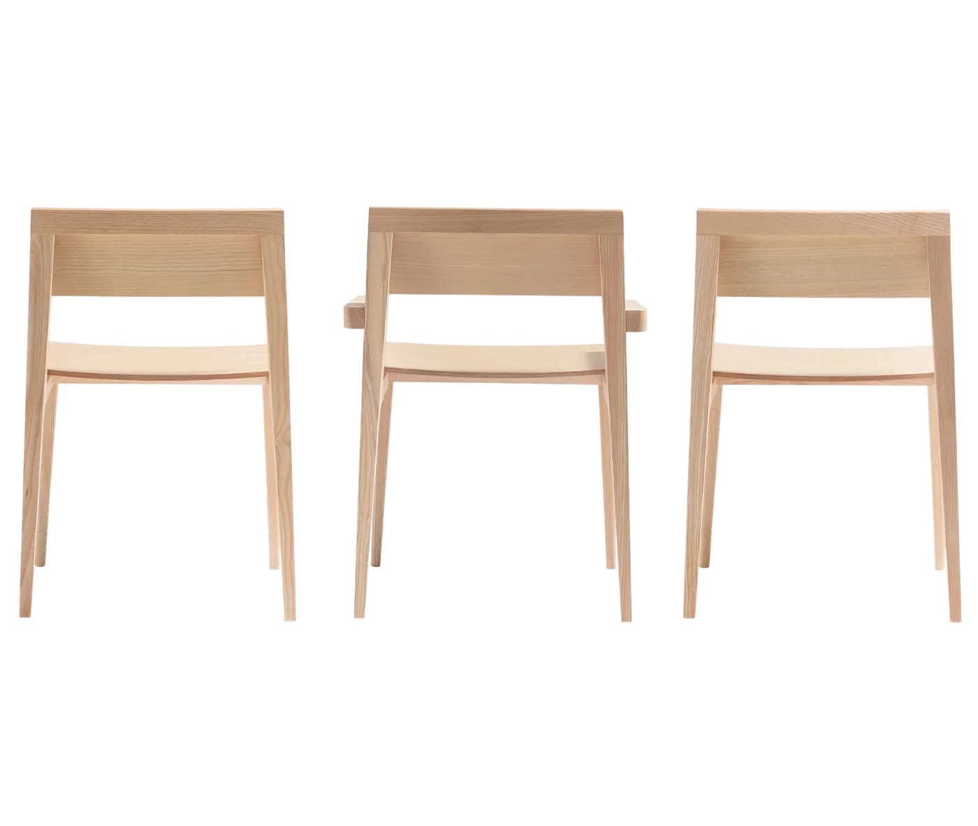 Cizeta Derby 2602 hospitality chairs shown back view lined up and solid timber frame.