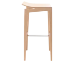 Cizeta Derby 2603 stool shown from the front, light timber frame, slim legs, curved seat, and metal footrest.
