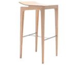 Cizeta Derby 2603 stool shown in front-left view, light timber frame, slim legs, curved seat, and metal footrest.