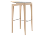 Cizeta Derby 2603 stool shown in front-left view, light timber frame, slim legs, curved upholstered seat, and metal footrest.