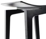 Close-up of Cizeta Derby 2603 stool, black curved plywood seat and solid timber frame.