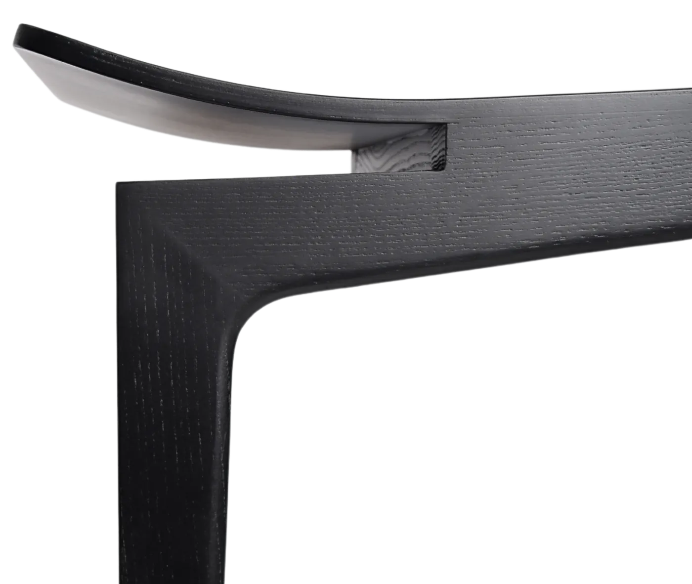Detail side view of Cizeta Derby 2603 in black solid timber and curved plywood seat.