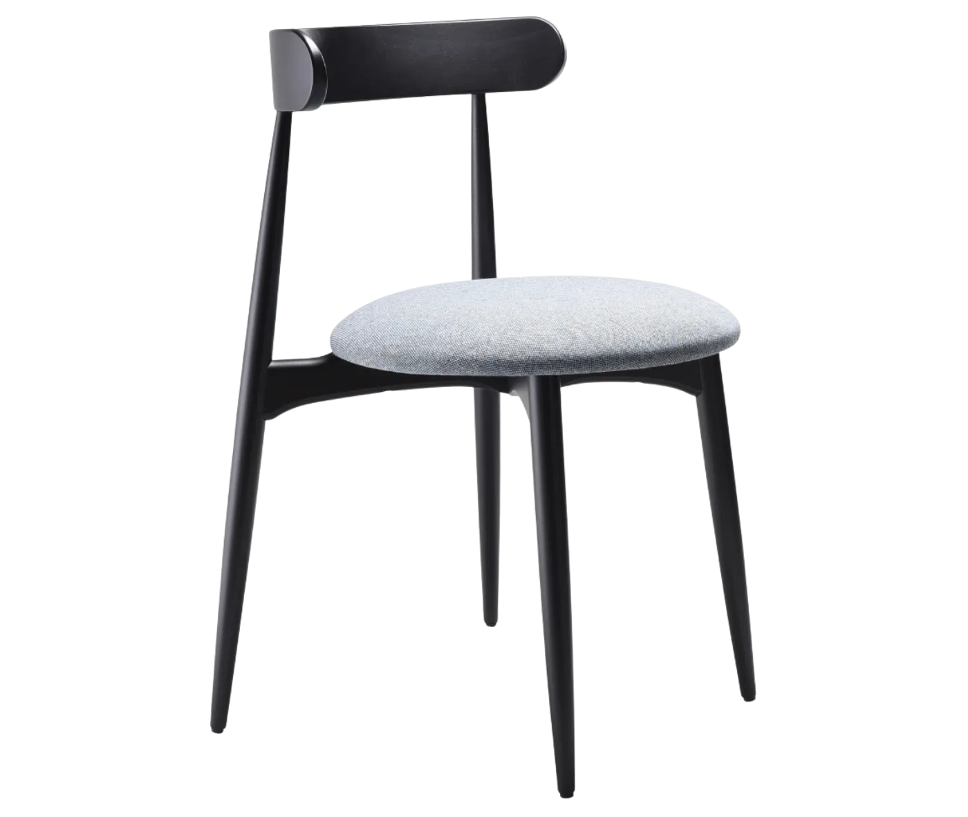 Cizeta Frisbee 2431 hospitality chair shown in front-right view, black timber frame round upholstered seat.