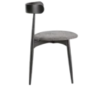 Cizeta Frisbee 2431 hospitality chair shown side view, black timber frame round upholstered seat.