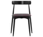 Cizeta Frisbee 2431 hospitality chair shown in front, black timber frame round upholstered seat.