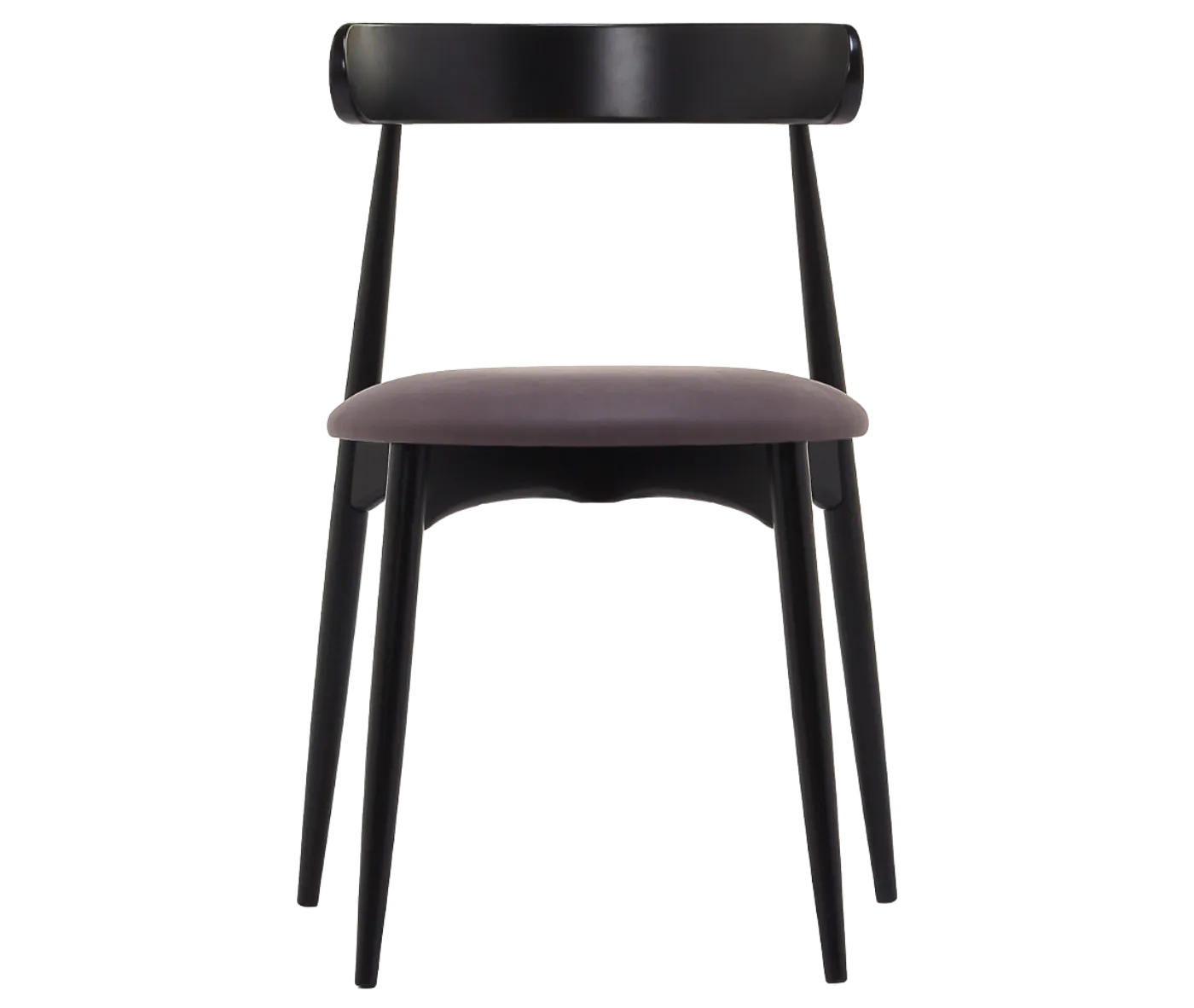 Cizeta Frisbee 2431 hospitality chair shown in front, black timber frame round upholstered seat.