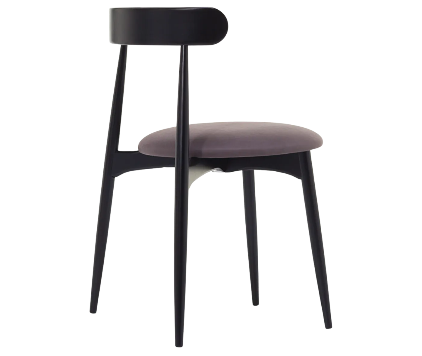 Cizeta Frisbee 2431 hospitality chair shown back-right view, black timber frame round upholstered seat.