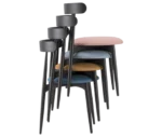 Cizeta Frisbee 2431-SE hospitality chairs shown stacked, back timber frames, and upholstered seats.