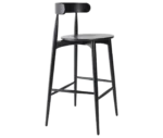 Cizeta Frisbee 2432 hospitality stool shown front-right view, round seat circular backrest and black timber.