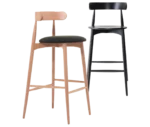 Cizeta Frisbee 2432 hospitality stools shown side by side with timber frames and upholstered seats.