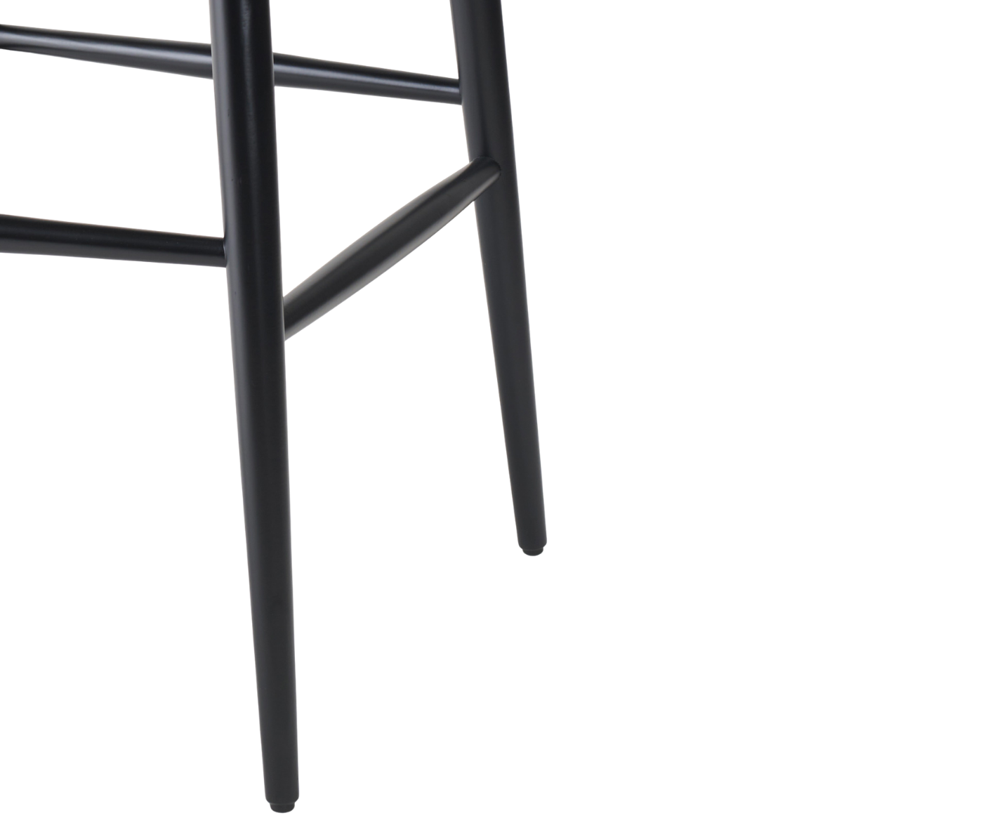 Detail of the Cizeta Frisbee 2432 stool legs in black timber.
