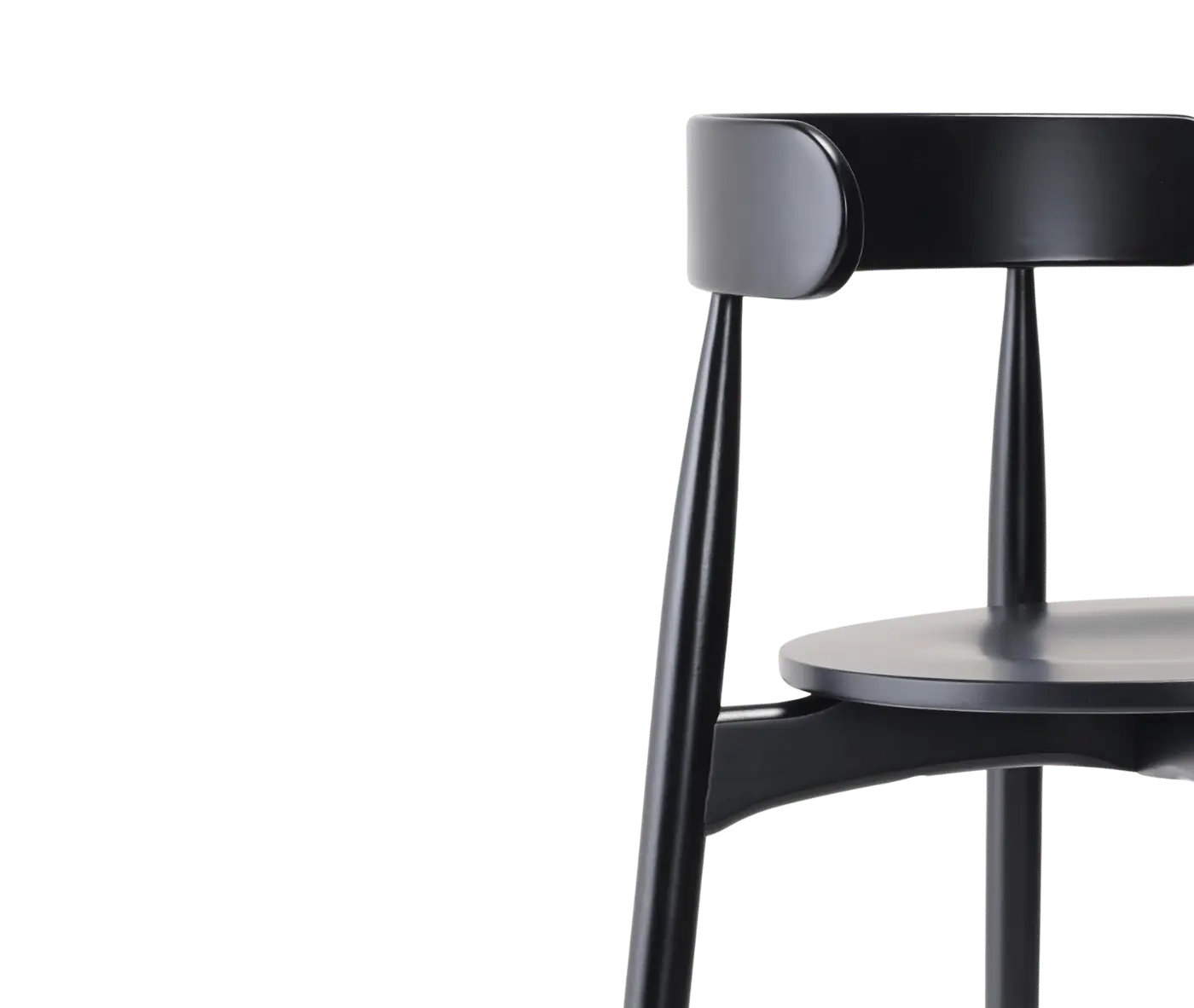 Close-up view of Cizeta Frisbee 2432 hospitality stool black backrest and round seat all timber.