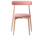 Cizeta Frisbee 2433 hospitality chair in front view, timber frame, pink upholstered seat and backrest.