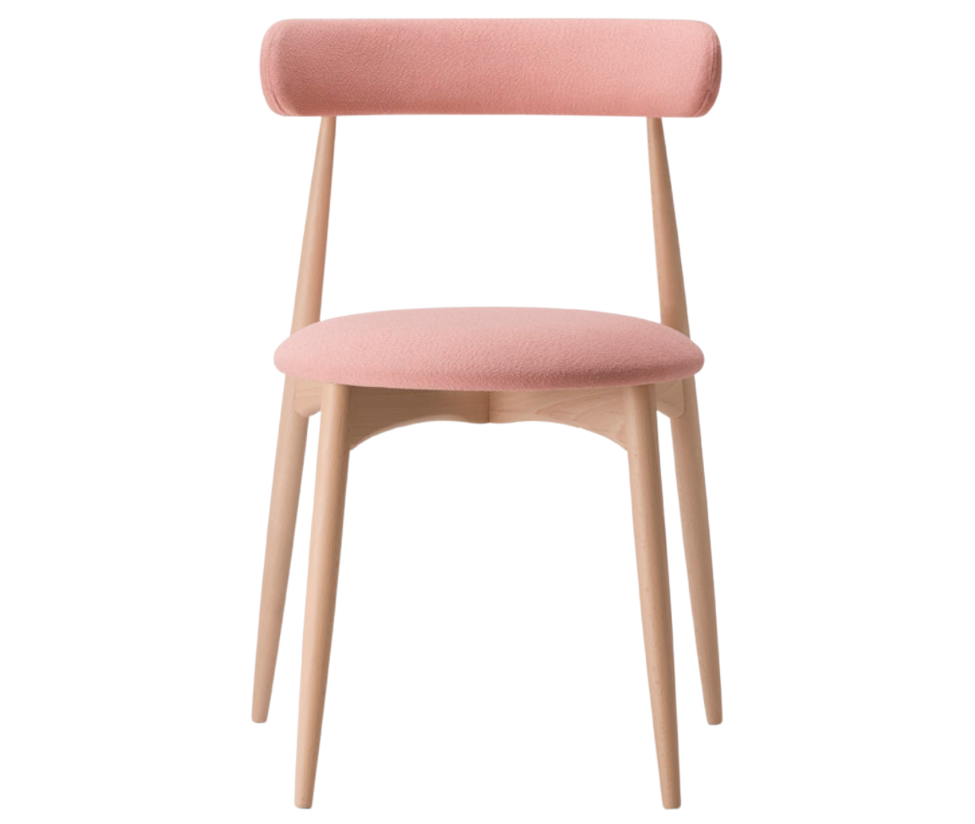 Cizeta Frisbee 2433 hospitality chair in front view, timber frame, pink upholstered seat and backrest.