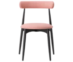 Cizeta Frisbee 2433 hospitality chair in front view, black timber frame, pink upholstered seat and backrest.