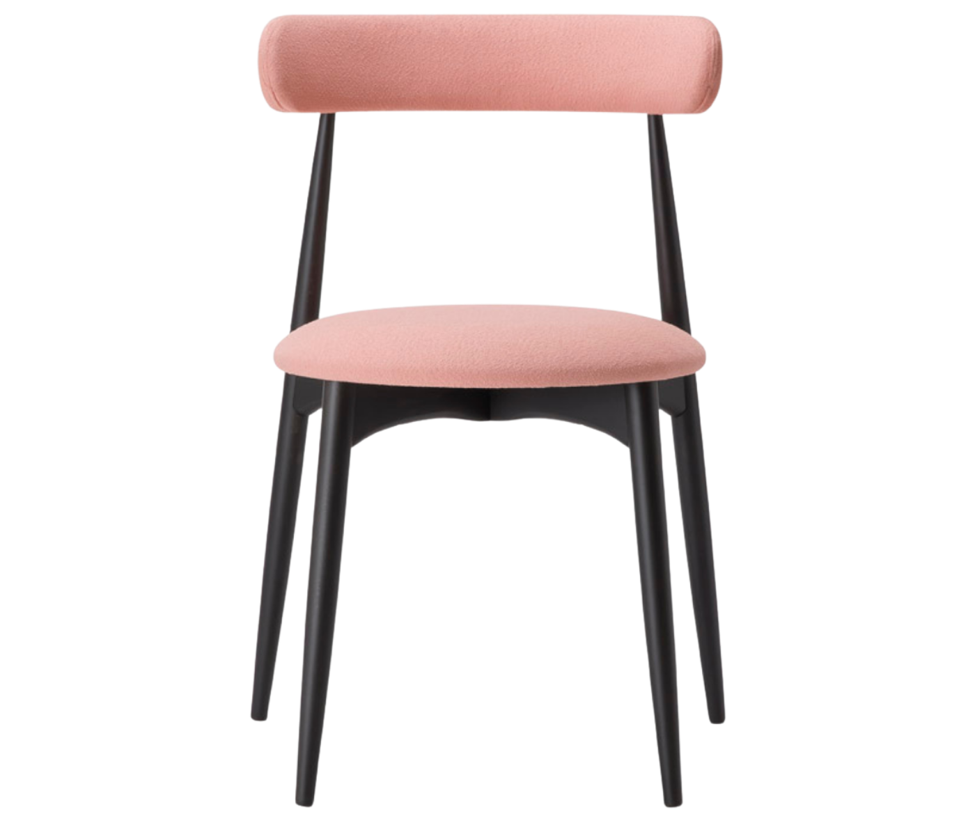 Cizeta Frisbee 2433 hospitality chair in front view, black timber frame, pink upholstered seat and backrest.