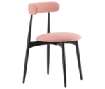 Cizeta Frisbee 2433 hospitality chair in front-right view, black timber frame, pink upholstered seat and backrest.