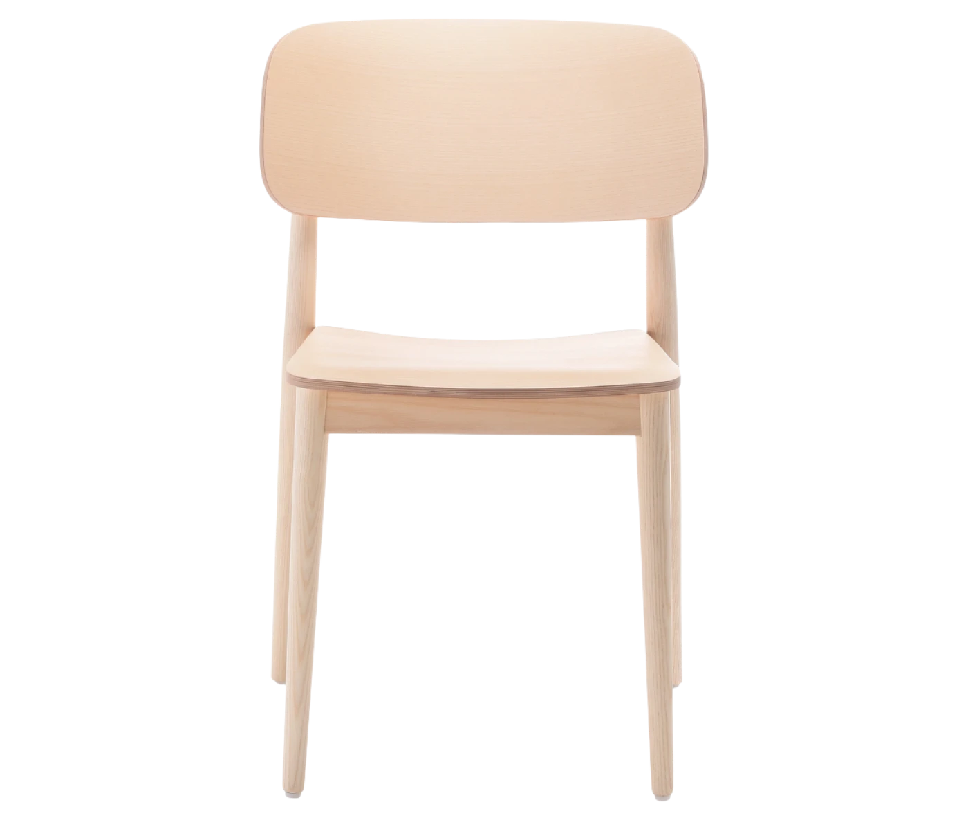 Cizeta Grado 2541 hospitality chair in front view light timber frame and rounded-rectangle backrest.