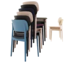 Cizeta Grado 2541 chairs shown stacked in back view with assorted frame and seat colours.