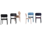 Cizeta Grado 2541 hospitality chairs lined up with assorted frame and seat colours.