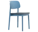 Cizeta Grado 2541 hospitality chair in front-right view blue timber frame and upholstered seat.