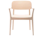 Cizeta Grado 2542 hospitality chair in front view light timber frame, armrests, and backrest.