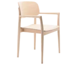 Cizeta Grado 2542 hospitality chair in front-right view light timber frame, armrests, and backrest.