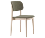 Cizeta Grado 2544 hospitality chair in front-right view, timber frame, grey upholstered seat and backrest.
