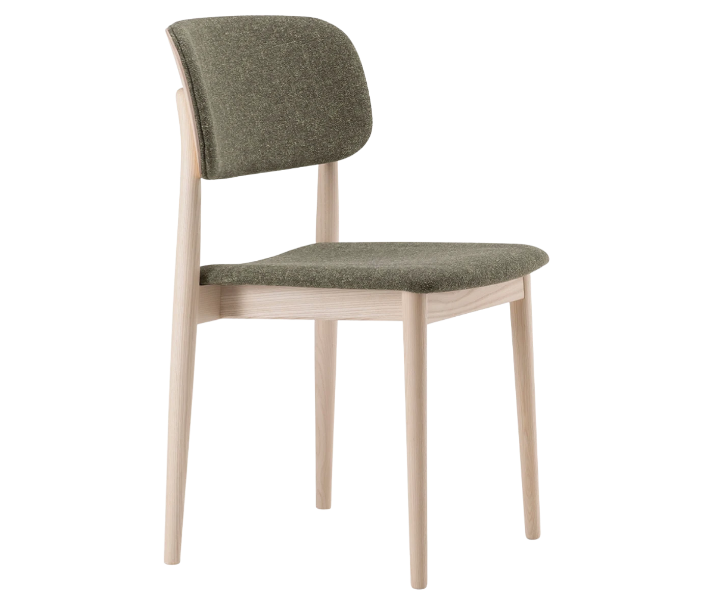 Cizeta Grado 2544 hospitality chair in front-right view, timber frame, grey upholstered seat and backrest.