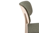 Close-up view of Cizeta Grado 2544 chair, light timber frame, grey upholstered seat and backrest.