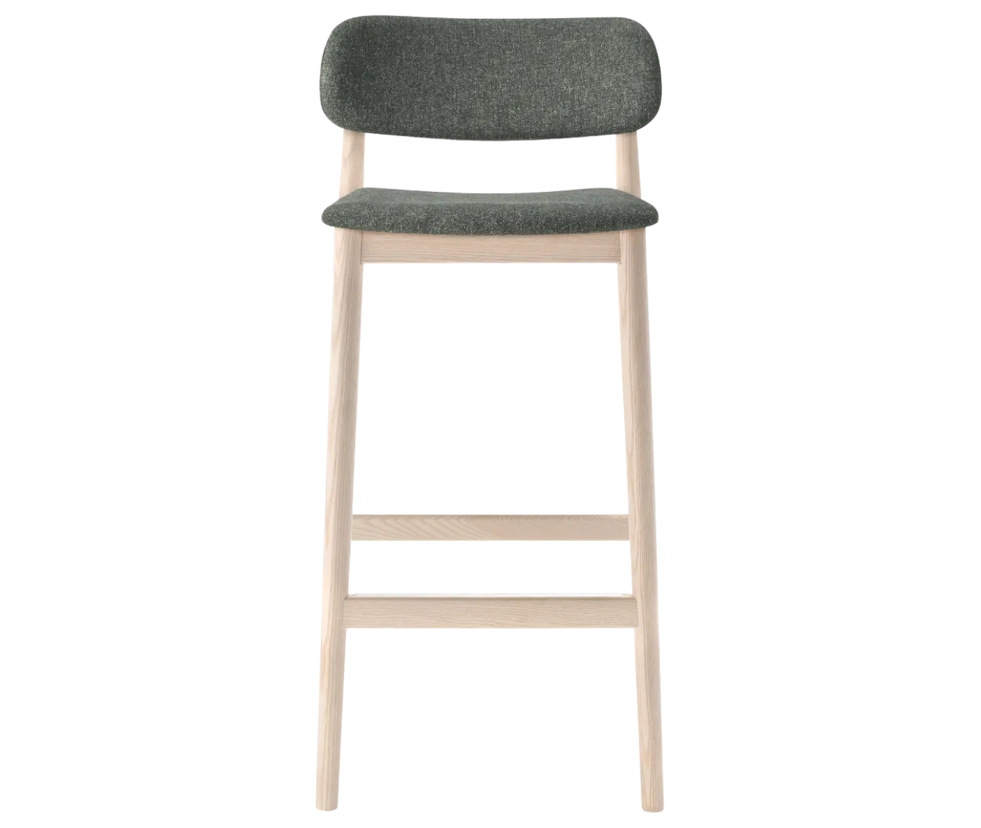 Cizeta Grado 2541 hospitality stool in front view light timber frame and upholstered seat and backrest.
