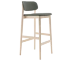 Cizeta Grado 2541 hospitality stool in front-right view light timber frame and upholstered seat and backrest.