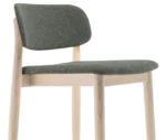 Close up of Cizeta Grado 2541 stool in light timber frame and upholstered seat and backrest.
