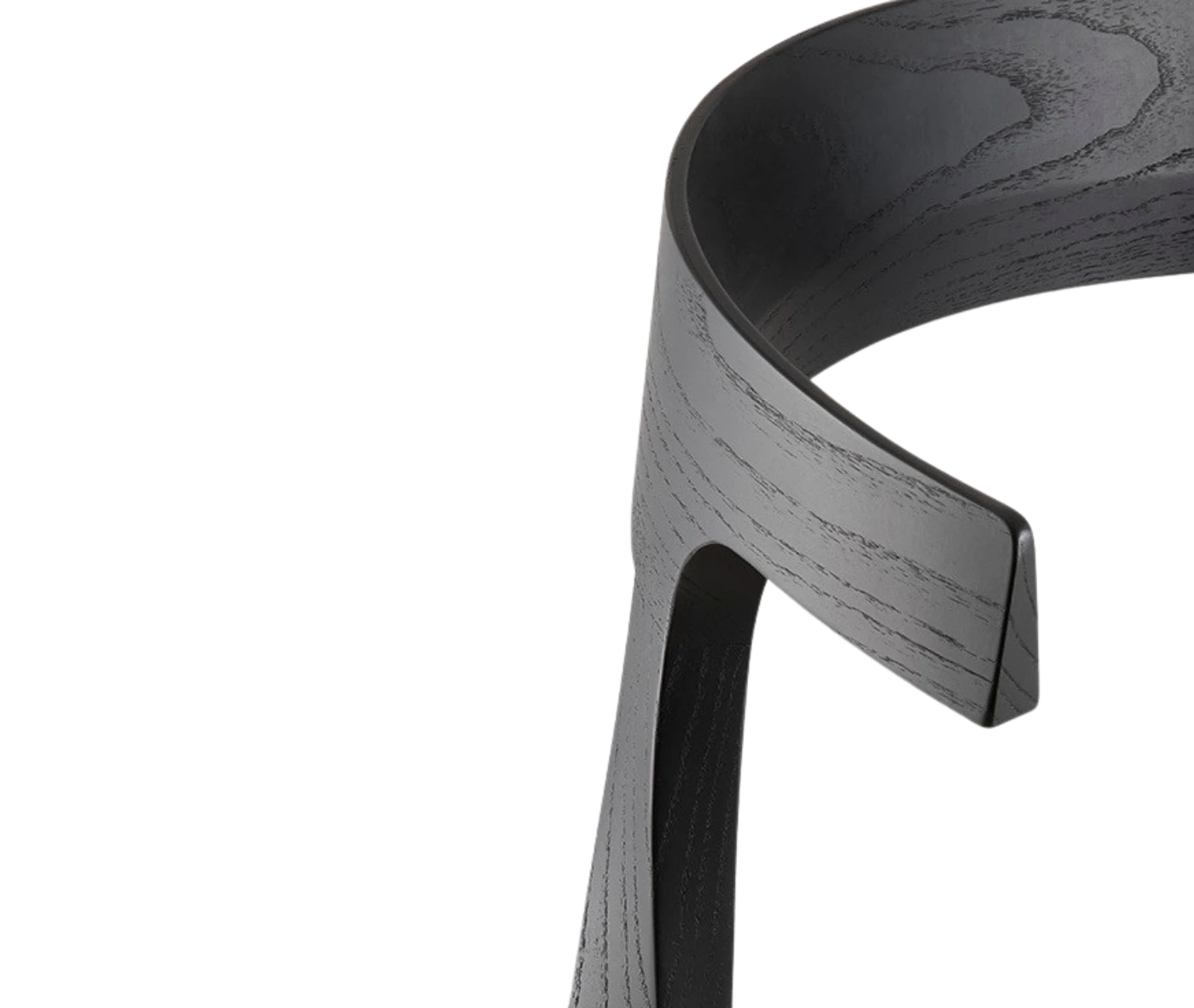 Close-up of the Cizeta Torso chair curved black timber backrest.