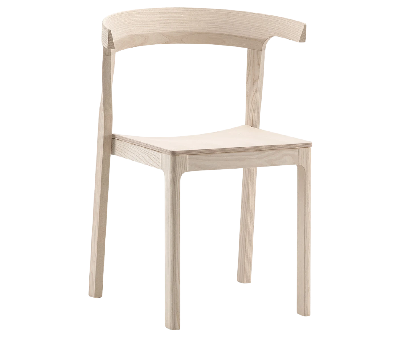 Cizeta Torso chair in front-right view crafted entirely from timber frame and curved backrest.