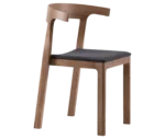 Cizeta Torso chair in front-right view, dark brown timber frame black upholstered seat.