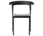 Cizeta Torso chair in front view, black timber frame and grey upholstered seat.