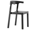 Cizeta Torso chair in front-right view, black timber frame and curved backrest.