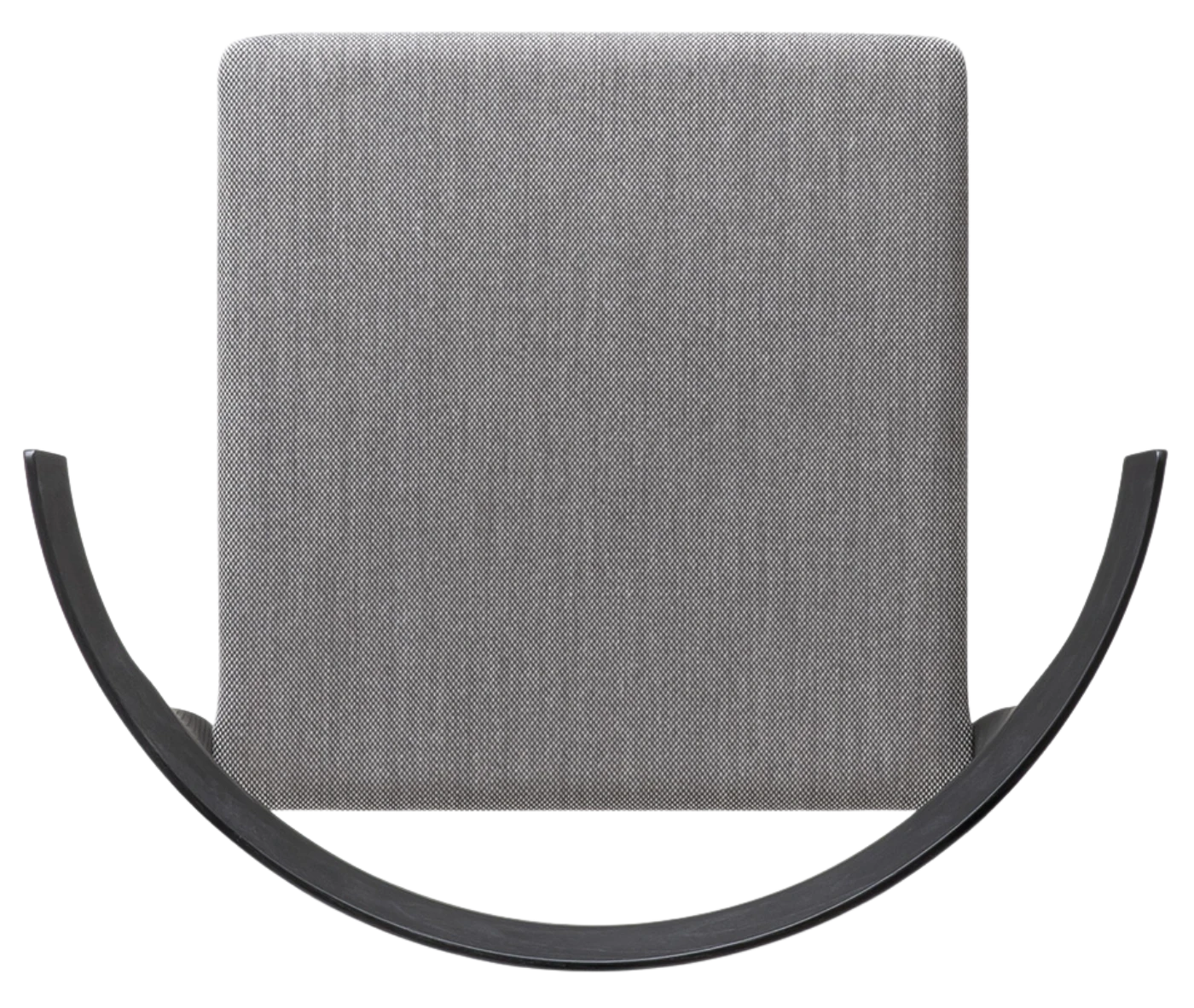 Top-view of Cizeta Torso grey upholstered seat and black cruved backrest.